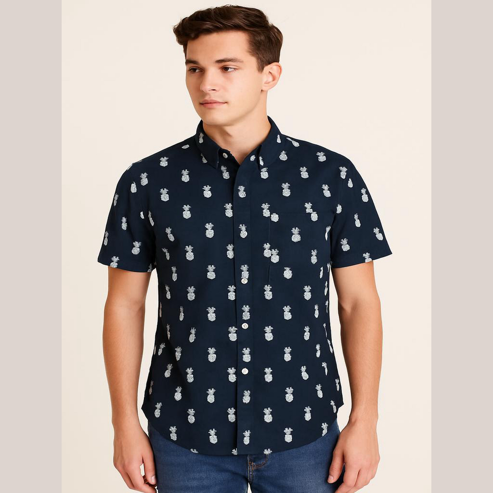 Cactus Button Down Shirt Black Pineapple Print Medium